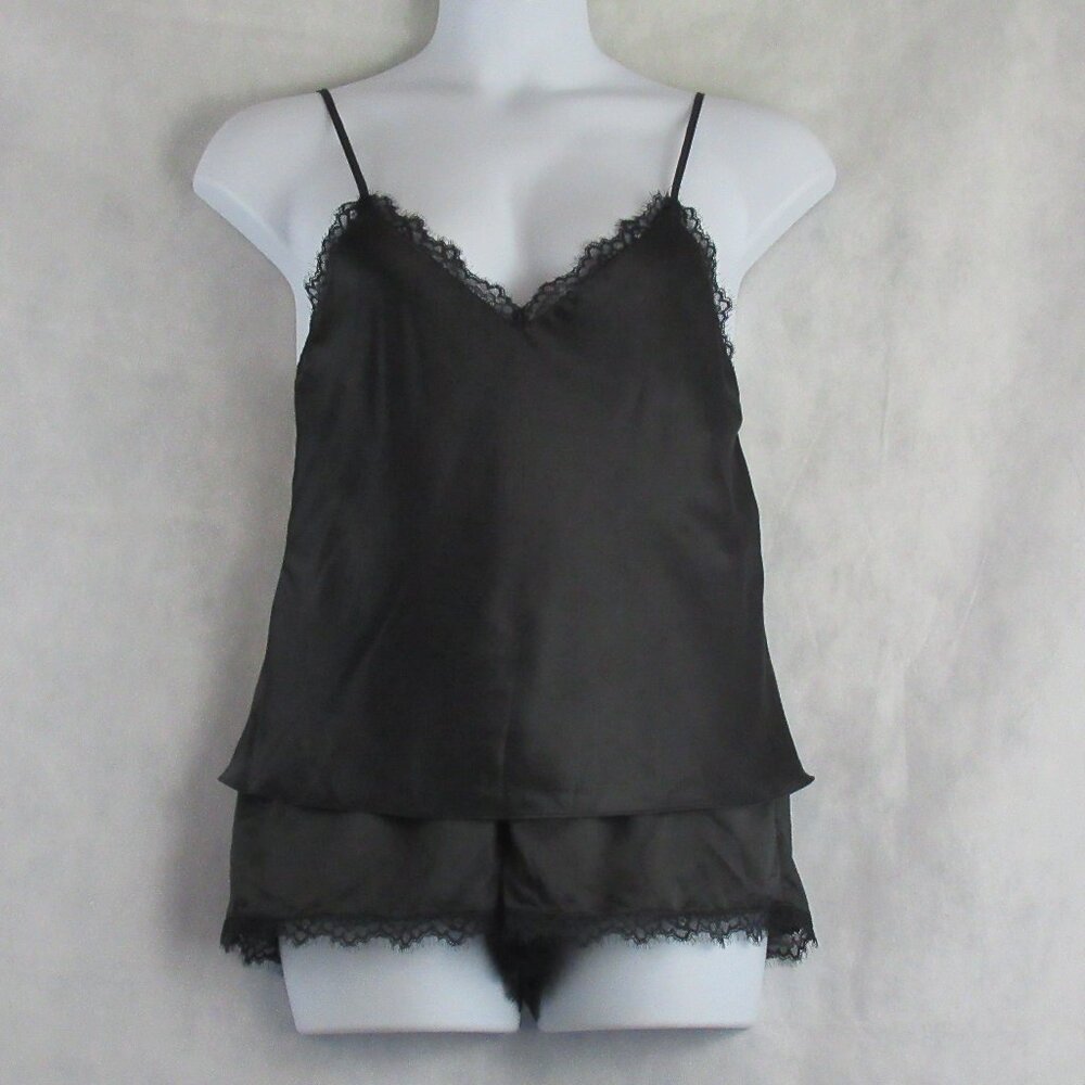 INC Women's 2-Piece Lace-Trim Cami & Shorts Pajama Set, Deep Black, XL
